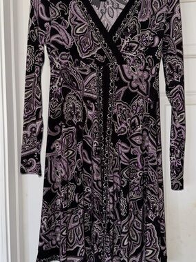 INC International Concepts Black and Lavender Paisley Midi Wrap Dress